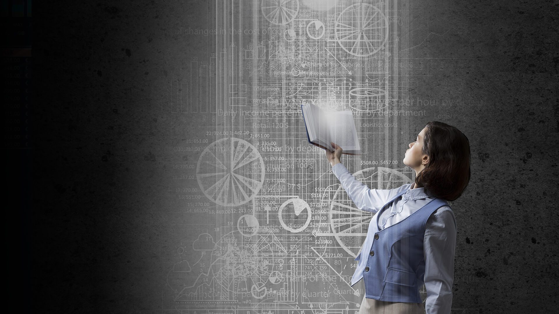 Woman holding book into light